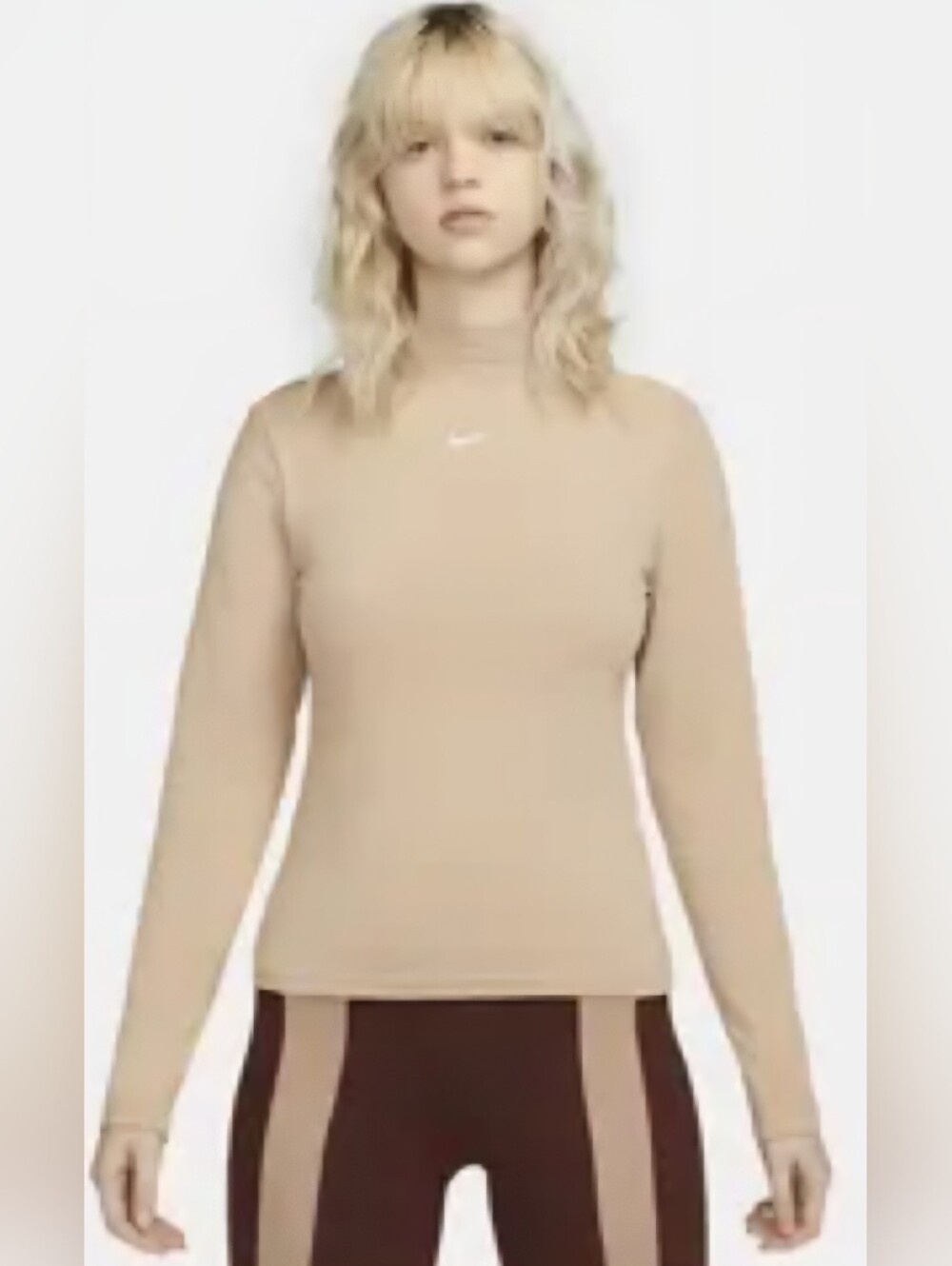 EUC Nike Sportswear Women's Size XL Beige Mock Neck Long Sleeve Shirt